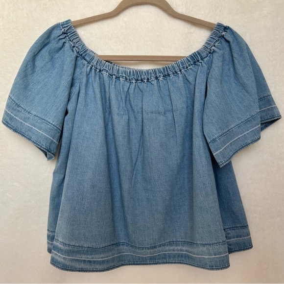 $158 NWOT Adriano Goldschmied AG Medium Sylvia Off the Shoulder Chambray Top - Picture 6 of 8